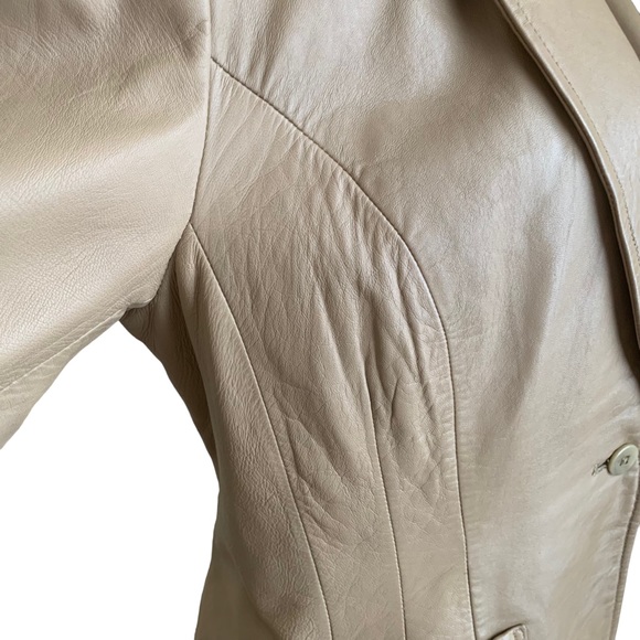 Vintage 90s Y2k The Limited Beige Leather Blazer Jacket - Picture 9 of 13